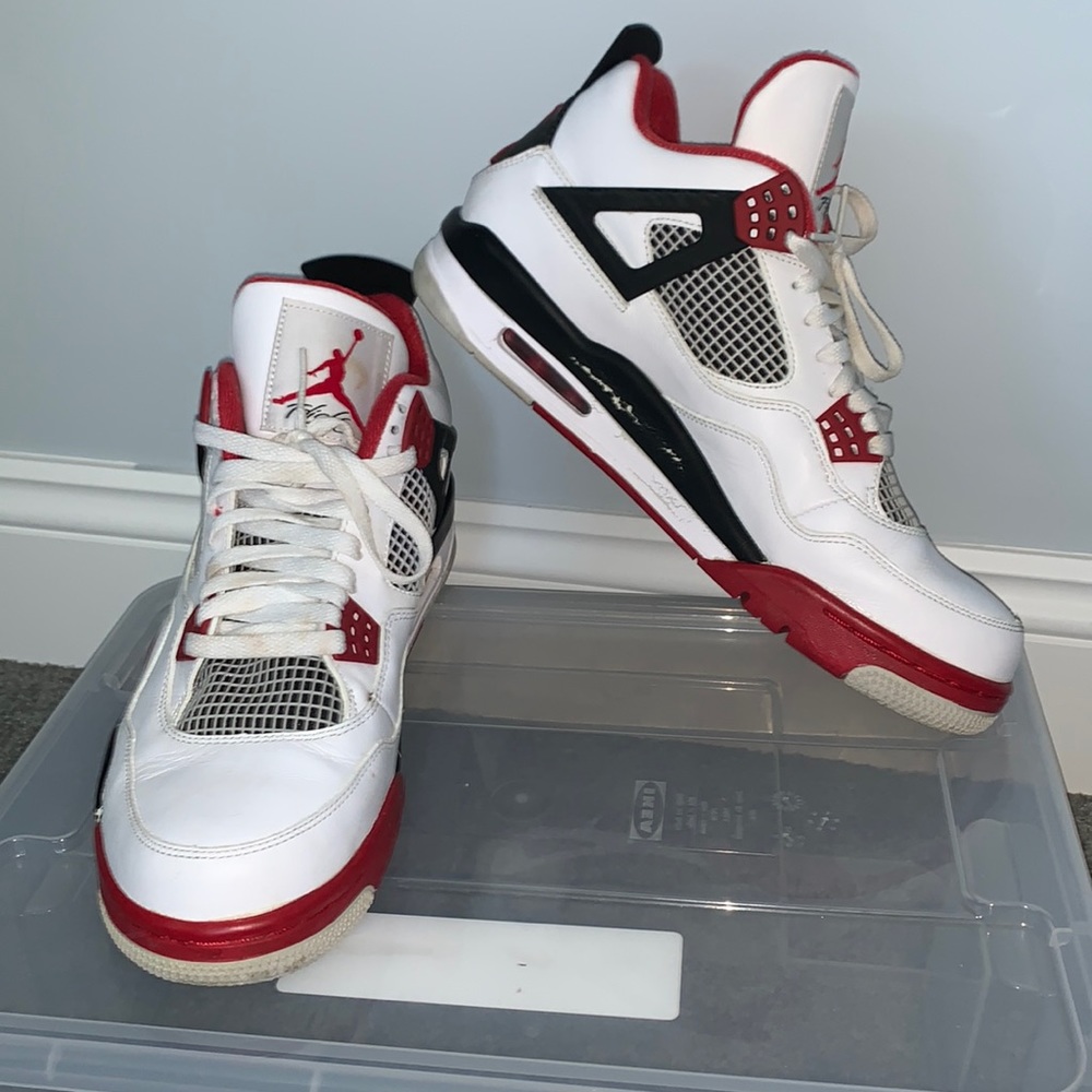 White, red, black Jordan 4’s GS.